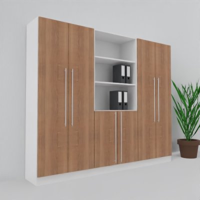 Büro Schrankwand MS5 240 cm breit 200,4 cm hoch Dekor Weiß-Nussbaum